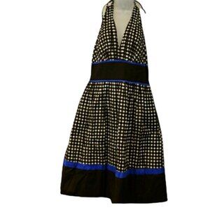Donna Morgan Brown & Blue Print Halter Midi Dress 14